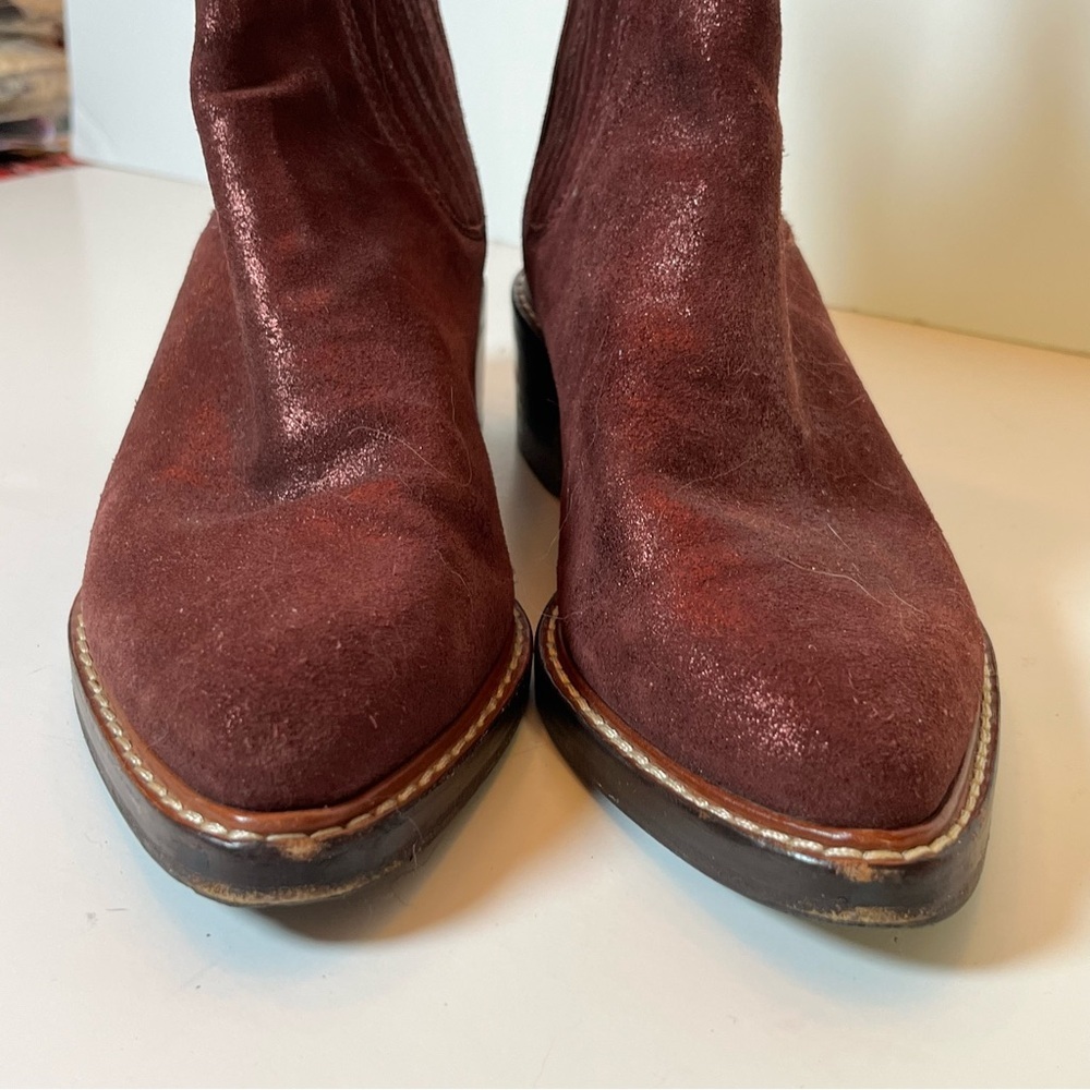 Coach Bowery Chelsea Boot Maroon Metallic Suede Western Leather Women’s Size 6 - Picture 4 of 12